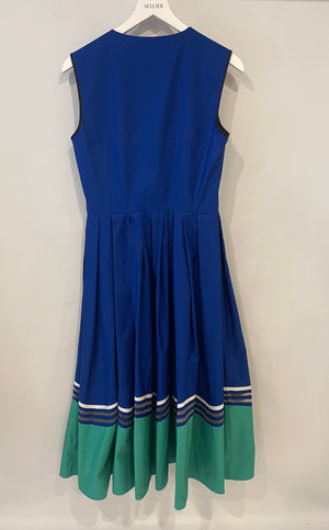 Fendi Electric Blue, Green and Black Zipped Maxi Pleated Dress with Mesh Detailing Size IT 42 (UK 10)