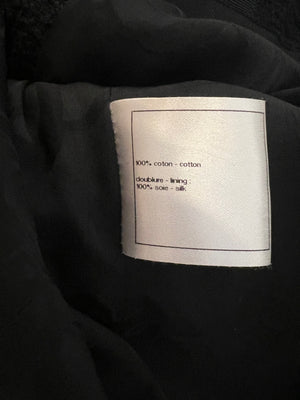 Chanel Black Vintage Tweed Jacket with Ribbed Fabric Trim Details and Silver CC Logo Star Buttons Size FR 38 (UK 10)