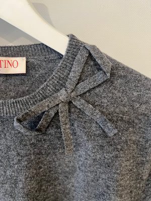 Valentino Grey Wool Short Sleeved Jumper with Bow Detail Size M (UK 10)