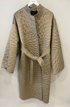Loro Piana Light Grey Silk and Cashmere Padded Coat with Belt Detail Size M (UK 10)
