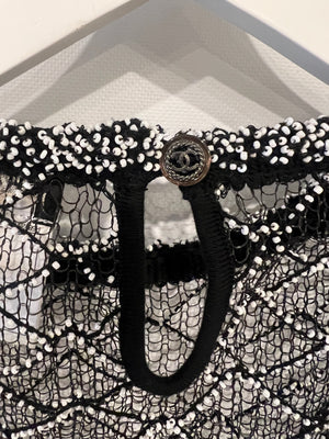 Chanel Spring 2018 Black and Pearl Metallic Caged Top and Skirt Set Size FR 34 (UK 6)