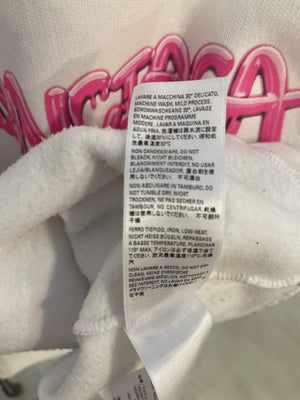 Balenciaga White Hooded Sweater with Pink Logo Size L (UK 10/12) RRP £1,100