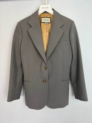 Gucci Grey Wool Blazer Jacket with Gold Lining and Horn Button Details Size IT 38 (UK 6)