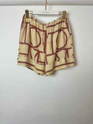 Toteme Silk Beige Long Sleeve Shirt and Shorts Set with Monogram Details Size XS (UK6)