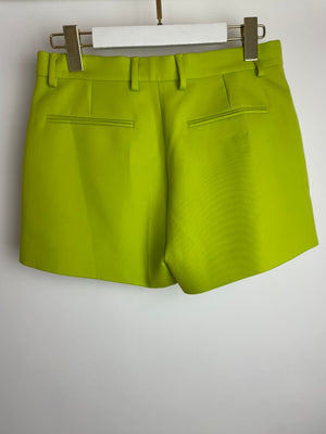Gucci Lime Green Wool Shorts & Jacket Set With Silver Logo Detail Size IT 38/40 (UK 6/8)