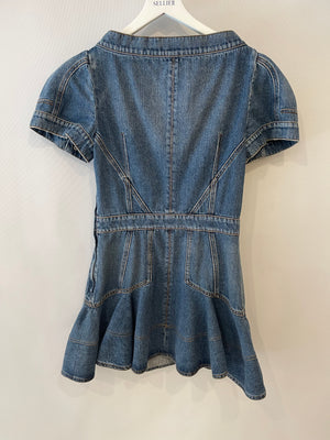 Alexander McQueen Denim Blue Mini Dress with Button Details Size IT 42 (UK 10) RRP £1,195