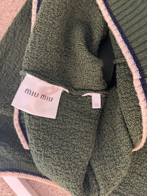 Miu Miu Green Knit Cardigan with Cream and Navy Trim Details Size IT 40 (UK 8)