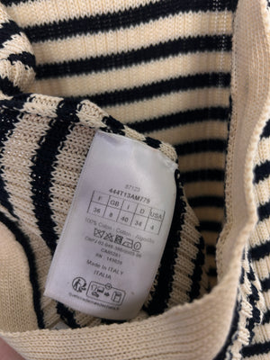 Christian Dior Ecru & Navy Striped Knit Halter Neck Top With Button Detail Size FR 36 (UK 8)