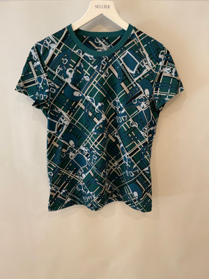 Hermès Green and Blue "Tartan et Chaines Milano" T-Shirt Size FR 36 (UK 8) RRP £680