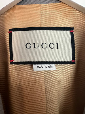 Gucci Grey Wool Blazer Jacket with Gold Lining and Horn Button Details Size IT 38 (UK 6)