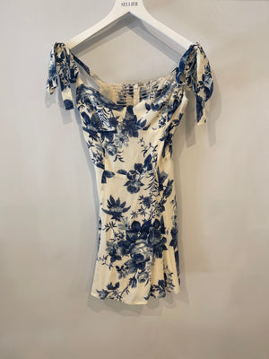 Reformation White and Blue Floral Printed Mini Dress Size US 4 (UK 8)