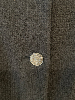 Chanel Black Vintage Tweed Jacket with Ribbed Fabric Trim Details and Silver CC Logo Star Buttons Size FR 38 (UK 10)