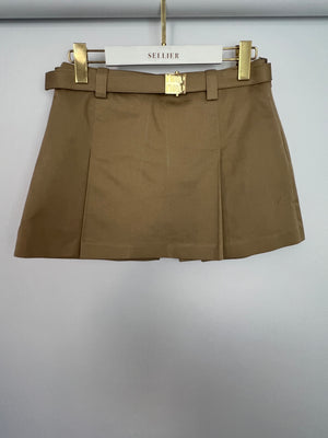 Miu Miu Beige Chino Pleated Skirt with Gold "MIU MIU" Buckle Detail Size IT 38 (UK 6) RRP - £1,240