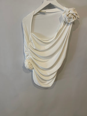 Magda Butrym White One Shoulder Top with Rose Appliqué Details Size FR 36 (UK 8) RRP £695