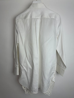 Celine White Cotton Poplin Long Sleeve Shirt with Macrame Front Detail Size FR 38 (UK 10)