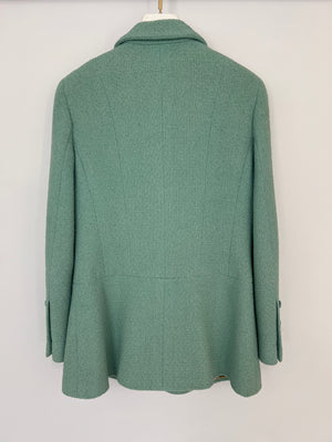 Chanel Tiffany Blue Tweed Jacket with Blue and Gold CC Button Details Size FR 40 (UK 12)