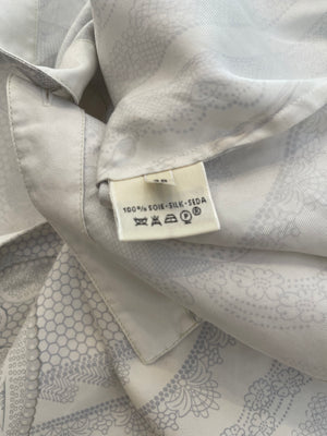 Hermès White and Grey "Doigts de fée" Silk Printed Shirt Size FR 38 (UK 10)