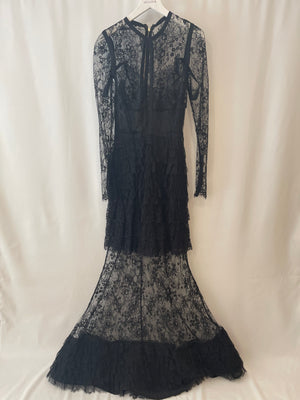 Elie Saab Black Lace Gown with Ruffle Detailing Size FR 34 (UK 6)