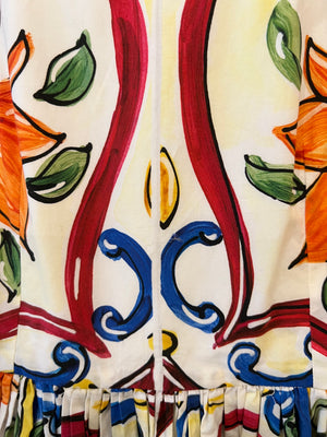 Dolce & Gabbana Multicolour Majolica Printed Sleeveless Mini Dress with Lace Trim Details Size IT 38 (UK 6)
