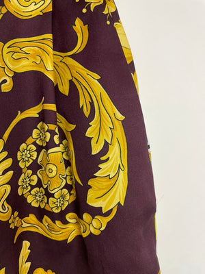 Versace Yellow, Black, Brown Medusa Pattern Bustier and Shorts Set with Lace & Gold Button Details Size IT 36/40 (UK 4/8)