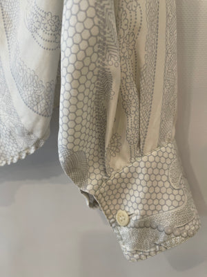 Hermès White and Grey "Doigts de fée" Silk Printed Shirt Size FR 38 (UK 10)