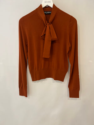 Dolce & Gabbana Burnt Orange Wool Jumper with Bow Detail Size UK 10