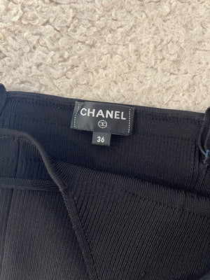 Chanel Black Sleeveless Top with Crystal CC Logo Detail Size FR 36 (UK 8)