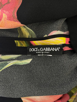 Dolce & Gabbana Black and Pink Floral Midi Dress with Belt Detail Size IT 42 (UK 10)