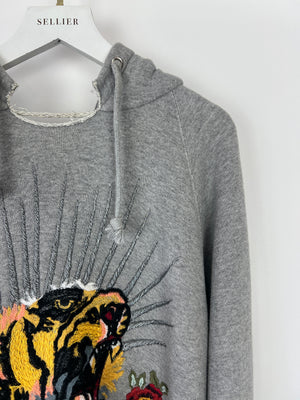 Gucci Grey 'Blind For Love' Hoodie With Embroidery and Distressed Details Size S (UK 8)