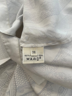 Hermès White and Grey "Doigts de fée" Silk Printed Shirt Size FR 38 (UK 10)