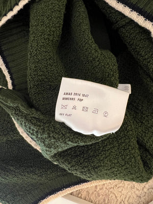 Miu Miu Green Knit Cardigan with Cream and Navy Trim Details Size IT 40 (UK 8)
