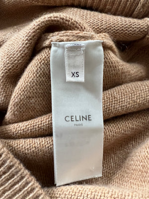 Céline Brown Long Sleeve Cashmere Jumper with Logo Detail Size FR XS (UK 6)