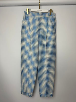 Christian Dior Pastel Blue Houndstooth Pleated Trouser Size FR 38 (UK 10)