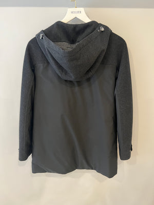 Loro Piana Black and Grey Cashmere Hooded Zip Jacket Size IT 40 (UK 8)