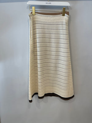 Fendi Cream Crochet Midi Skirt with Black and Brown Trim Detail Size IT 42 (UK 10)