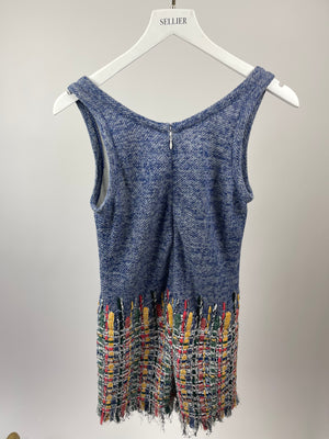 Chanel Blue Sleeveless Tweed Playsuit with Frayed Detail FR 38 (UK 10)