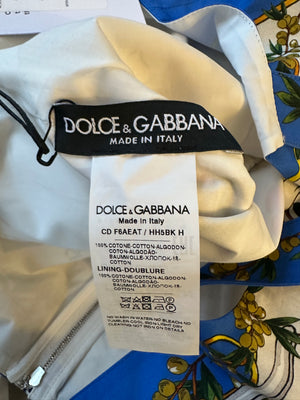 Dolce Gabbana Pasta Print White & Blue Midi Dress Size IT 38 (UK 6)