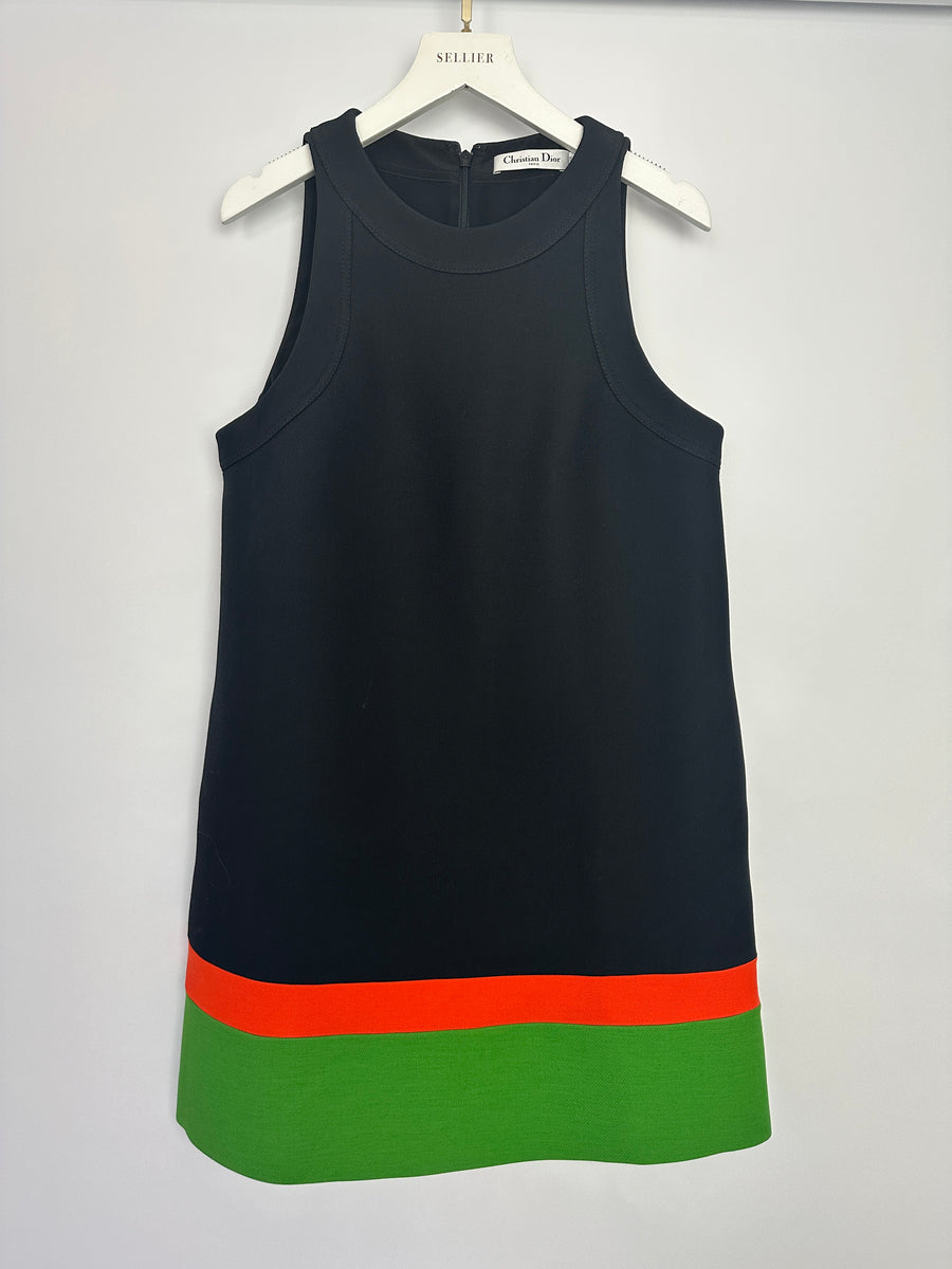 Christian Dior Navy Short Dress with Green & Orange Stripes Detail Size FR 38 (UK 10)