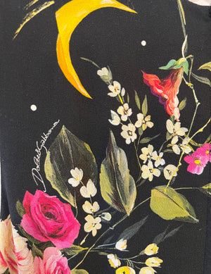 Dolce & Gabbana Black Silk Sleeveless Dress with Floral Prints Size IT 40 (UK 8)