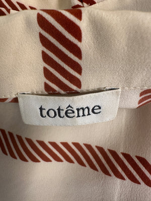 Toteme Silk Beige Long Sleeve Shirt and Shorts Set with Monogram Details Size XS (UK6)