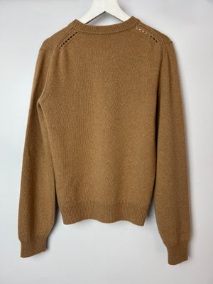 Céline Brown Long Sleeve Cashmere Jumper with Logo Detail Size FR XS (UK 6)
