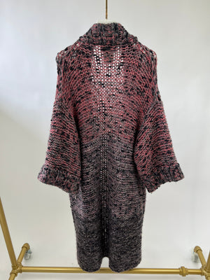 Chanel 14B Mix Grey and Mauve Pink Longline Mohair & Wool Coat with CC Button Detail Size FR 36 (UK 10) RRP £1850