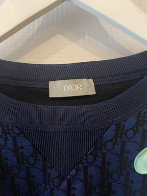 Christian Dior x Kenny Scharf Blue Dior Oblique T-Shirt with Purple and Green Appliqués Size XL (UK 42) RRP £1,100