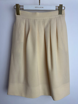 Chanel Vintage Cream Double Breasted Wool Blazer Jacket and Skirt Set with Gold CC Logo Button Detail FR 36 (UK 8)