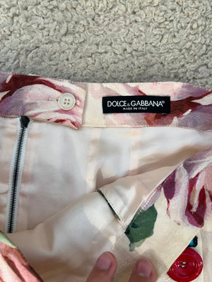 Dolce & Gabbana Pink Floral Mini Skirt with Large Button Details and Back Logo Size IT 40 (UK 8) RRP £800