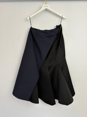 Christian Dior Vintage Black and Navy Silk Pannelled Strapless Midi Dress Size FR 38 (UK 10)