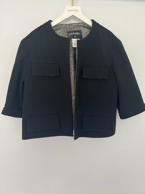 *HOT* Chanel 12/A Black and Silver Metallic Tweed Lined Pocket Jacket Size FR 42 (UK 14)