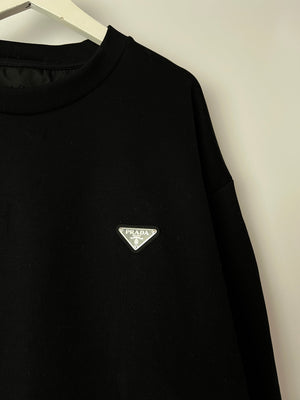 Prada Black Knitted Long Sleeve Oversized Jumper with Logo Detail IT L 48 (UK 16)