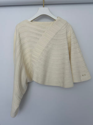Chanel Cream Knit Poncho Top with Off-Shoulder Sleeve Detail Size FR 38 (UK 10)