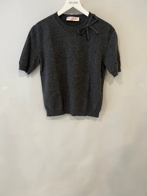 Valentino Grey Wool Short Sleeved Jumper with Bow Detail Size M (UK 10)